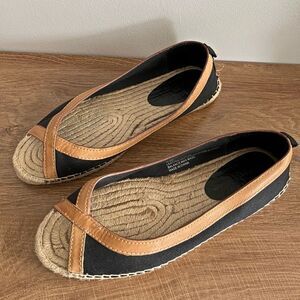 Tommy Bahama Violine Espadrille 8.5 Black Tan Canvas Jute comfy walking flat